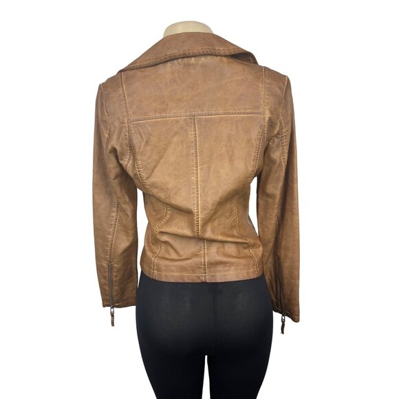 Max Studio Women's Brown Faux Leather Washed Moto Jacket Sz S - Picture 3 of 9